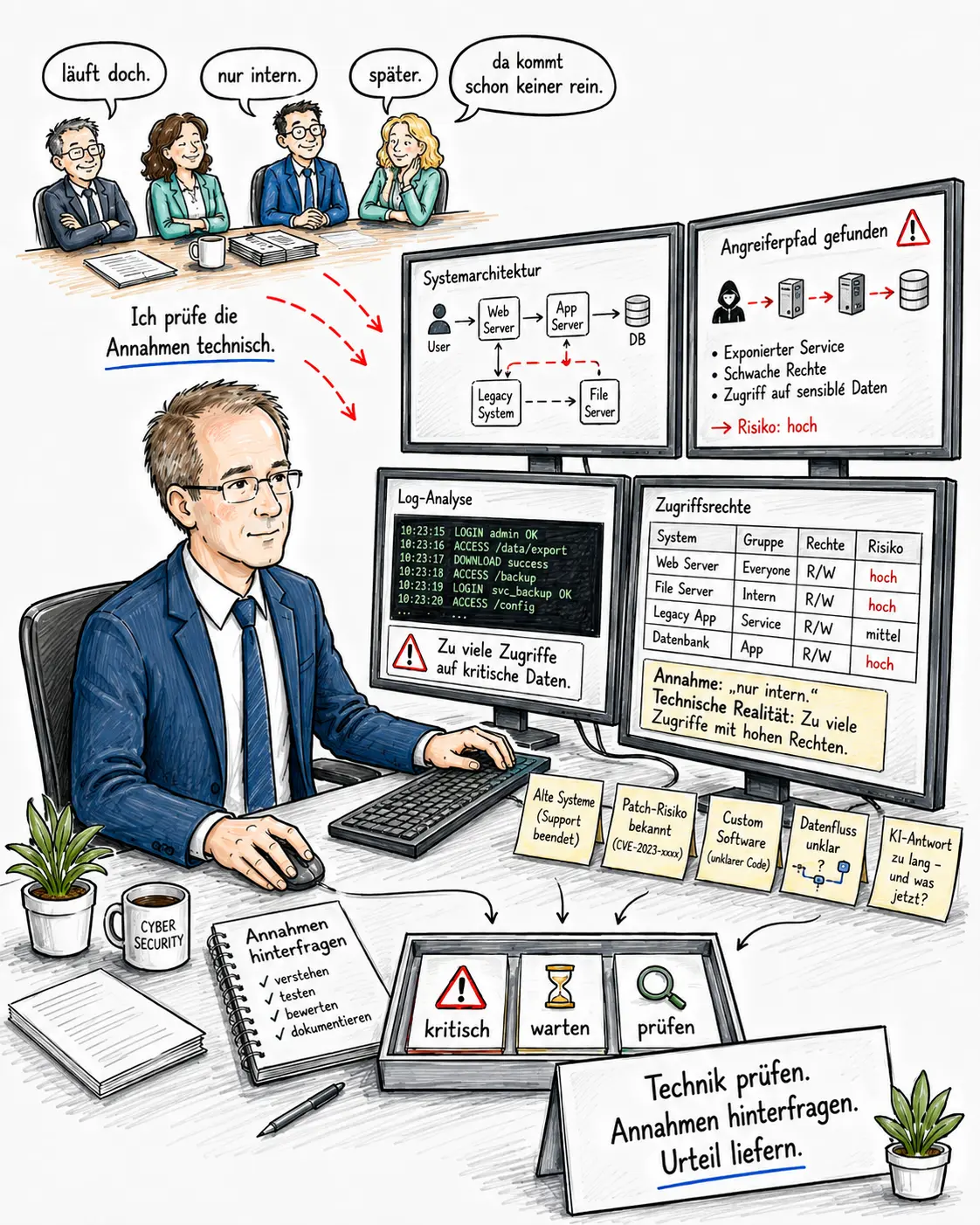 Detail der Illustration zur technischen Prüfung im KI-Tempo